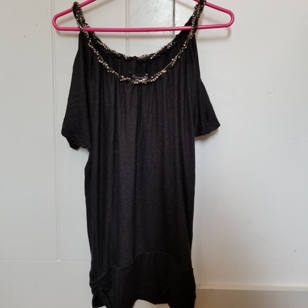Forever 21 black sparkly cold shoulder tunic